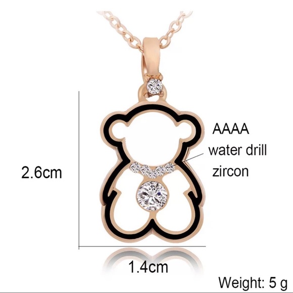 Bear necklace stone gold black chain necklace charm pendant animal cute - Picture 4 of 4